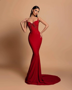 Crimson Sweetheart Beaded Mermaid Gown