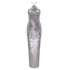 Silver Sequin Halter Gown
