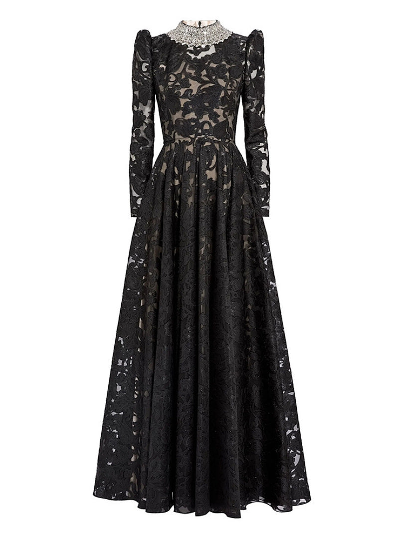 Luxury Black Satin Mermaid Evening Gown with Beading