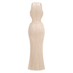 Ivory Halter Neck Pearl-Embellished Mermaid Gown
