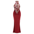 Teal/Pink/Red Halter Neck Floral Sequin Gown
