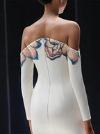 Navy Blue Satin Mermaid Evening Gown with Beaded Detailing