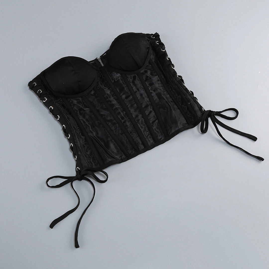 Luxury Black Strapless Corset Dress with Asymmetric Ruffle Skirt