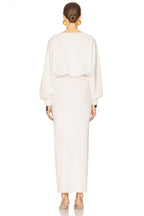 Ivory Dolman-Sleeve Blouson Waist Maxi Dress