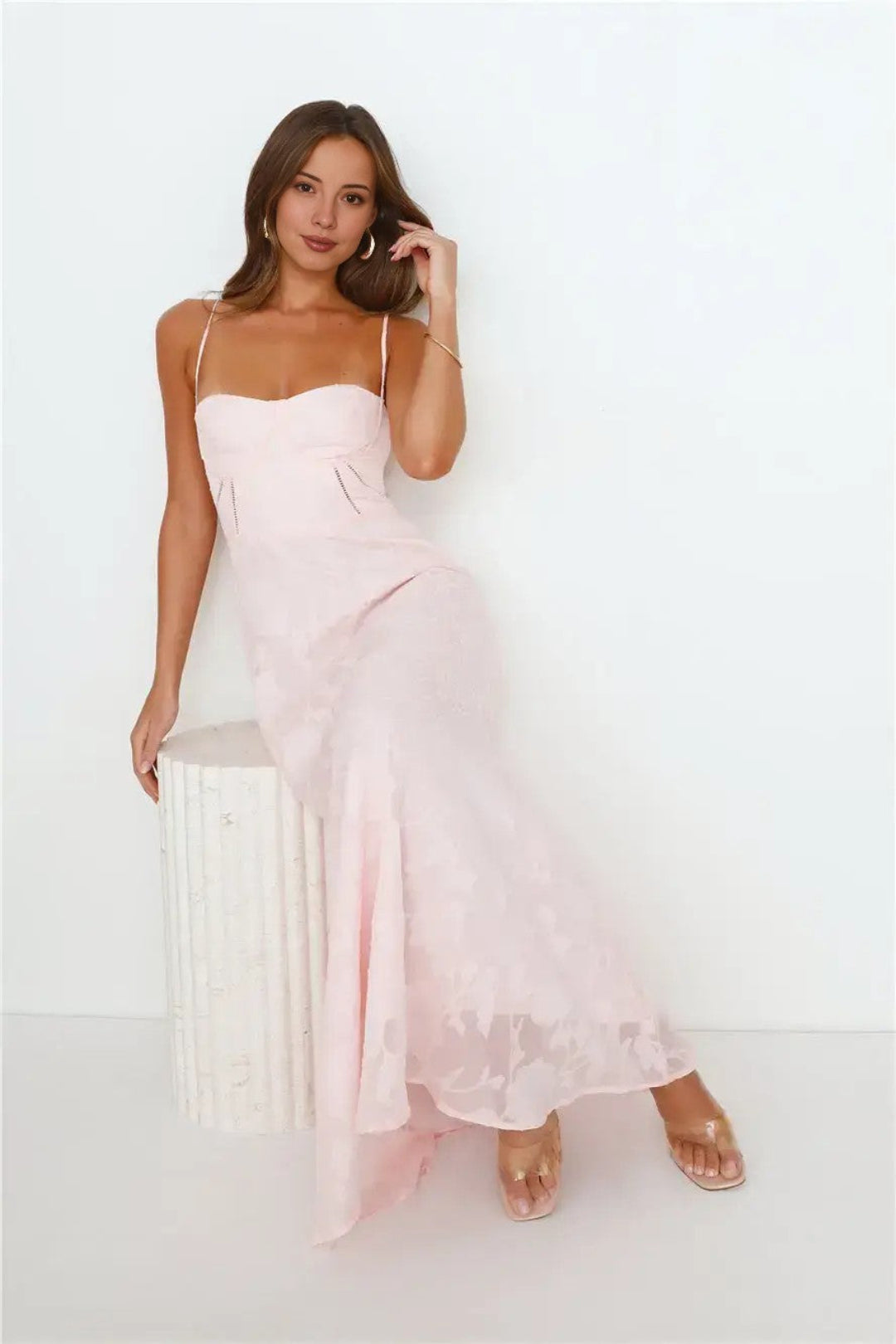 Soft pink beach-style floor-length dress