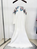 Navy Blue Satin Mermaid Evening Gown with Beaded Detailing