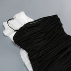 Black Satin A-Line Evening Gown with Sequin V-Neck & Chapel Train