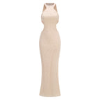 Ivory Halter Neck Pearl-Embellished Mermaid Gown
