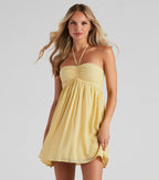 Sun-Kissed Halter Heart-Neck Backless A-Line Mini Dress