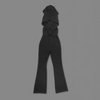 Luxury Black Hooded Halter Backless Wide-Leg Jumpsuit