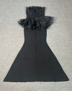 Black Strapless Tulle Ruffle Peplum Mermaid Gown