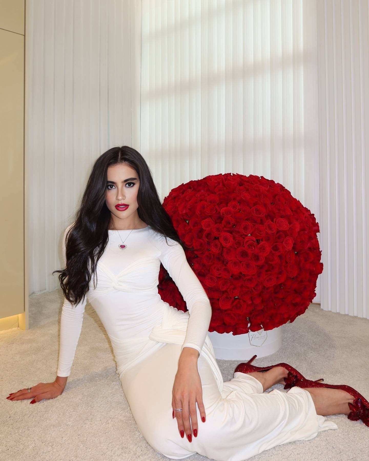 Long-Sleeve Ruched Bow Gown