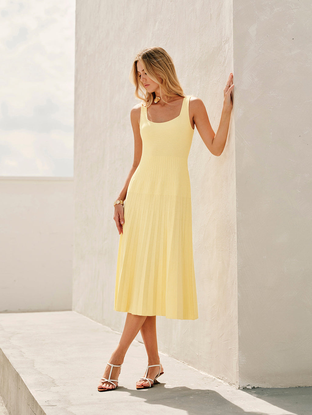 Square-Neck Ribbed Knit Dress