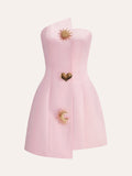 Satin Asymmetrical Embellished Strapless Dress