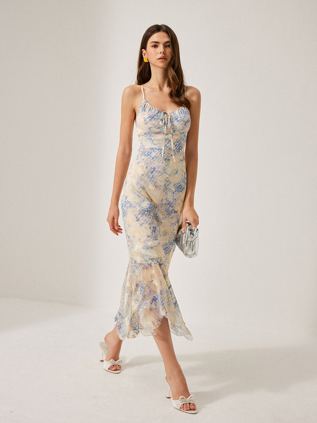 Chiffon Tie-Front Flared Hem Dress