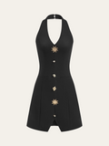 Metal Button Halter Dress