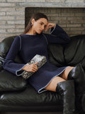 Contrast Stitched Knit Mini Dress