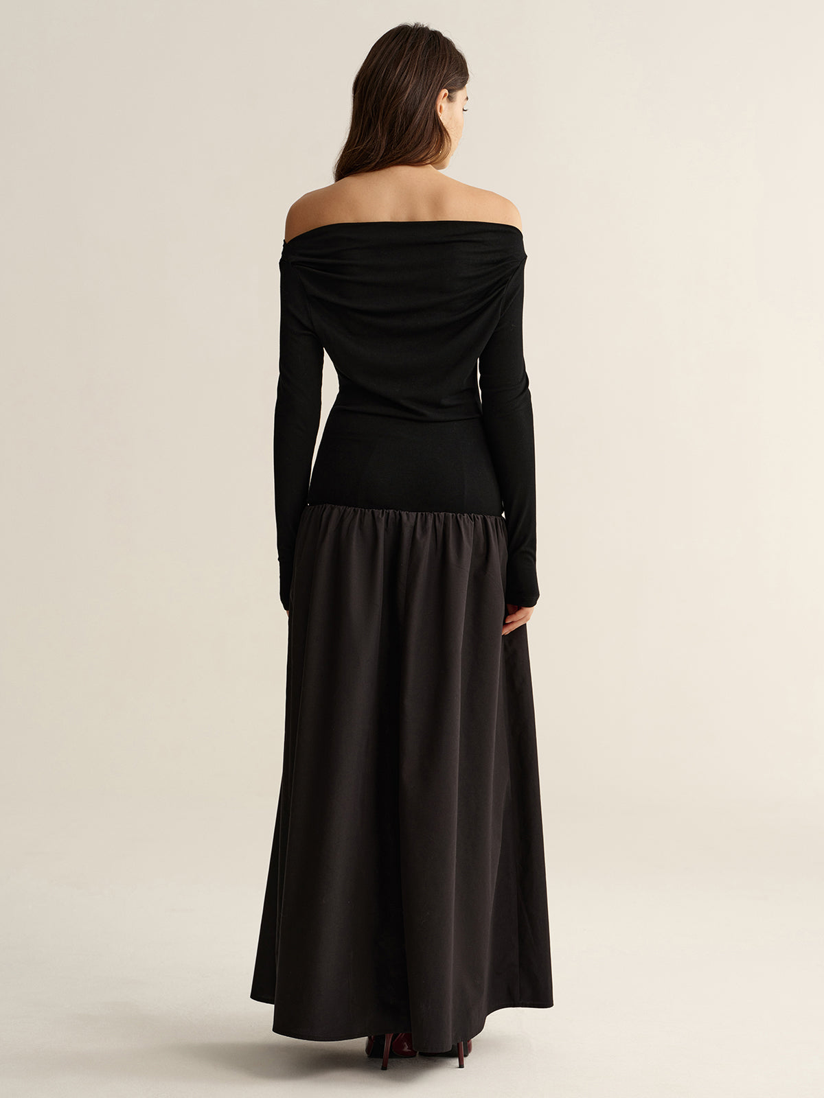 Off-Shoulder Long-Sleeve Maxi Dress