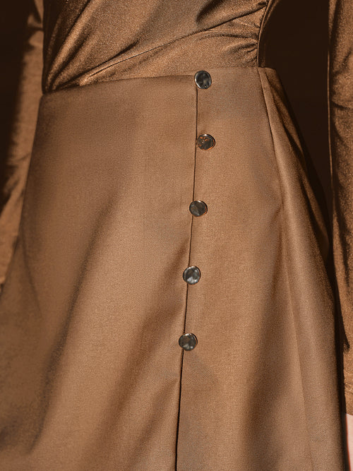Button Detail Long-Sleeve Mini Dress