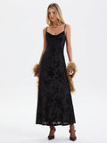 Cami Flocked Floral Mesh Maxi Dress