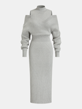 Off-Shoulder Waist-Defined Rib-Knit Midi Dress