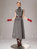 Belted Turtleneck Sleeveless Maxi Dress
