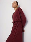 Long Sleeve Ruched Slit Maxi Dress