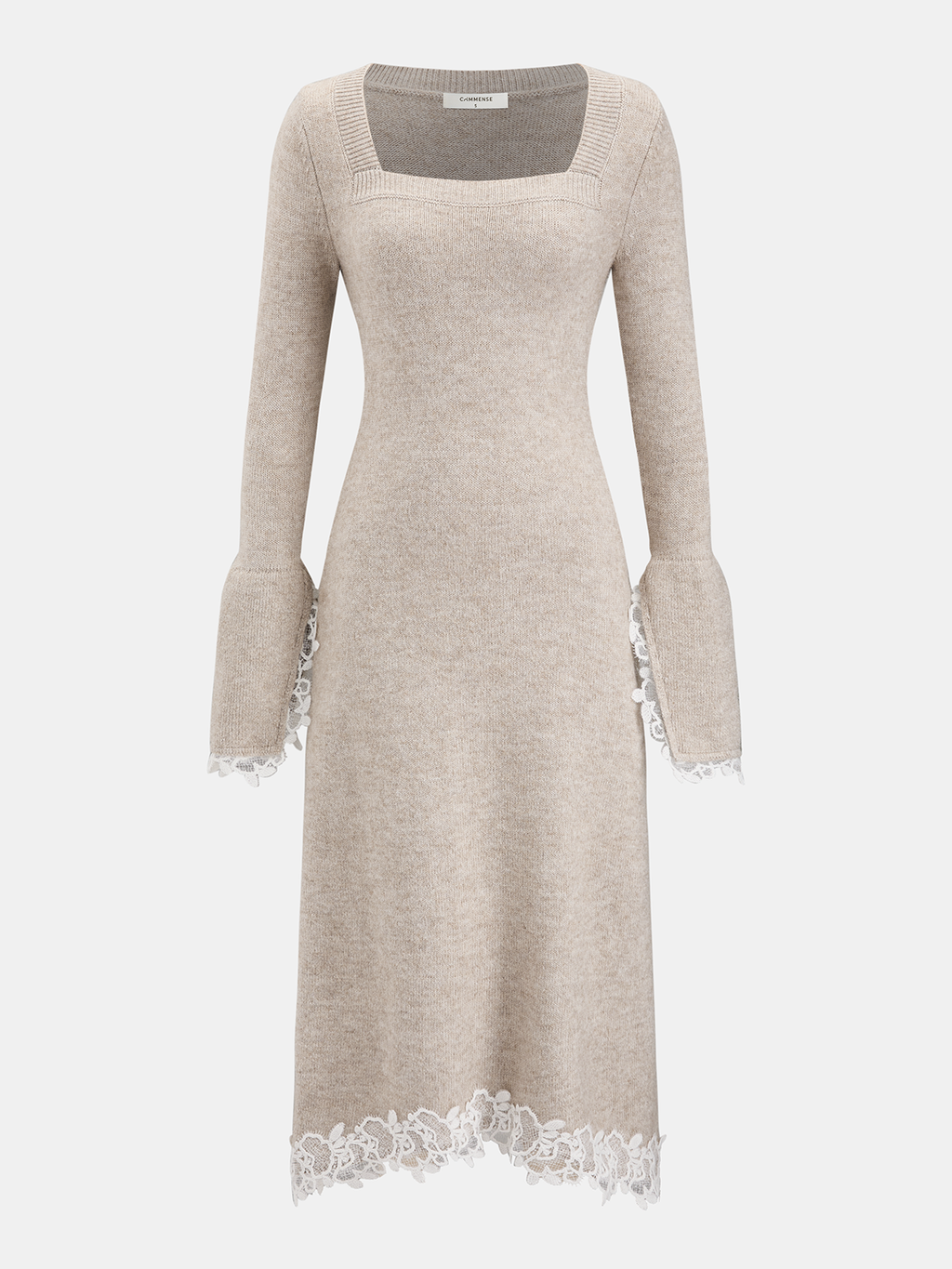Wool-Blend Lace-Trim Square-Neck Dress
