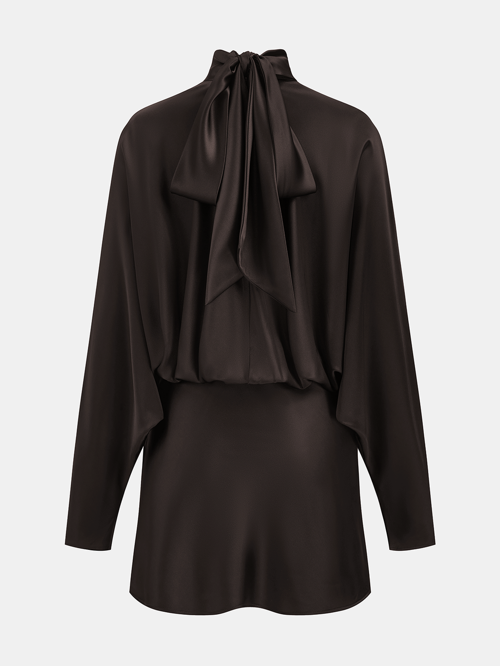 Draped Satin Tie-Neck Mini Dress