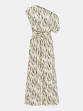 Abstract Dot Print One-Shoulder Jumpsuit