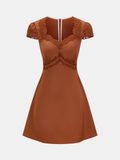 Lace Trim V-Neck Satin Mini Dress