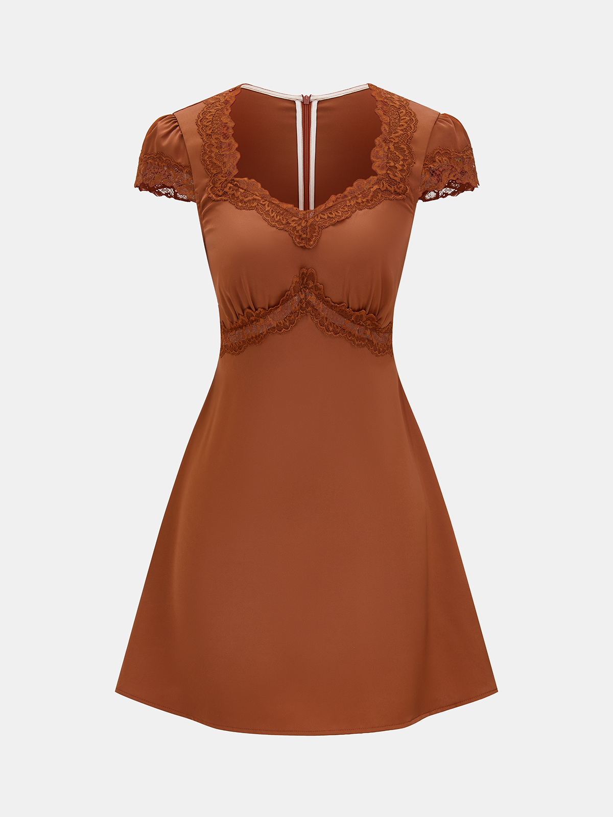 Lace Trim V-Neck Satin Mini Dress