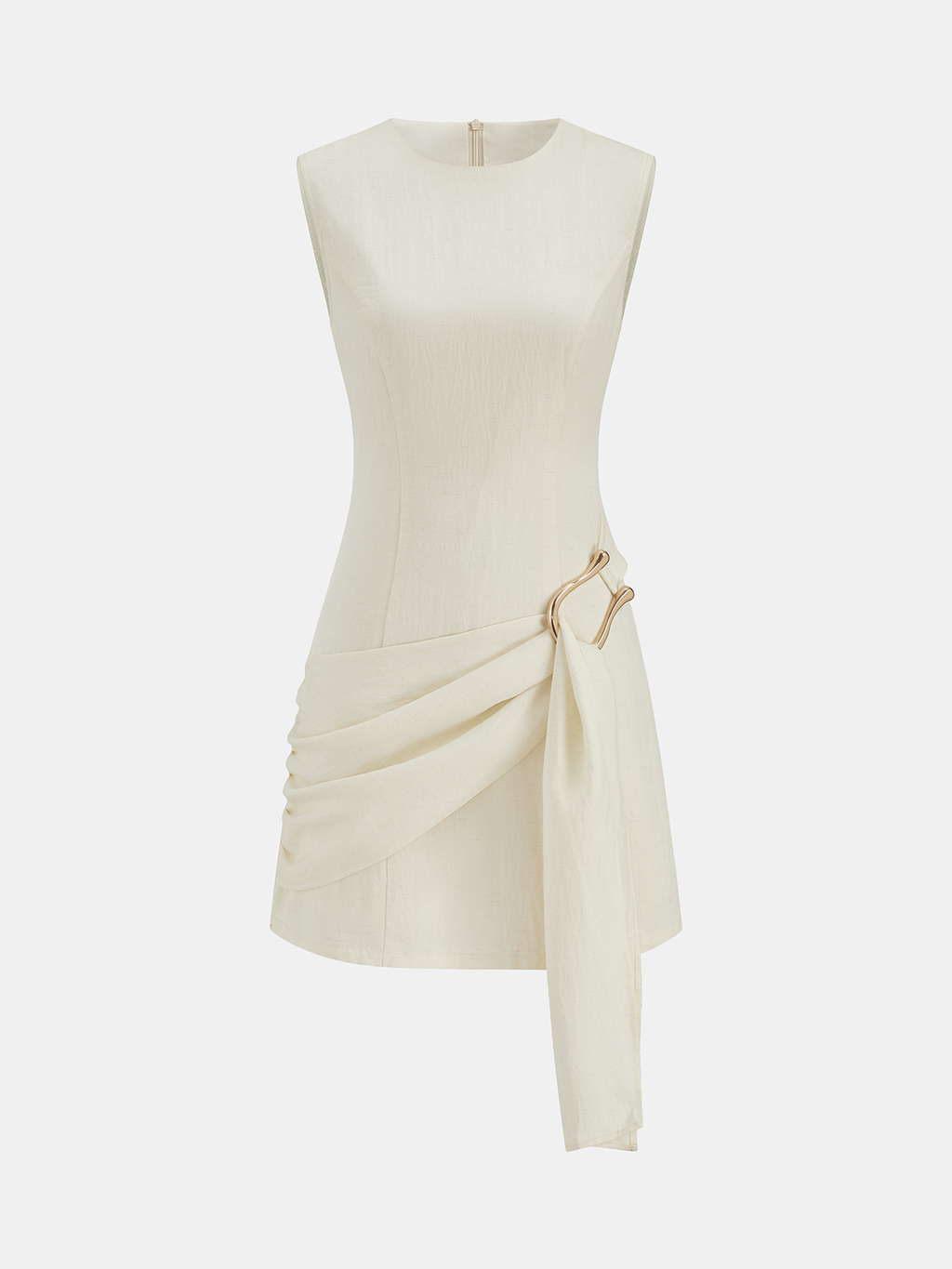 Tencel Blend Asymmetric Buckle Ruched Mini Dress