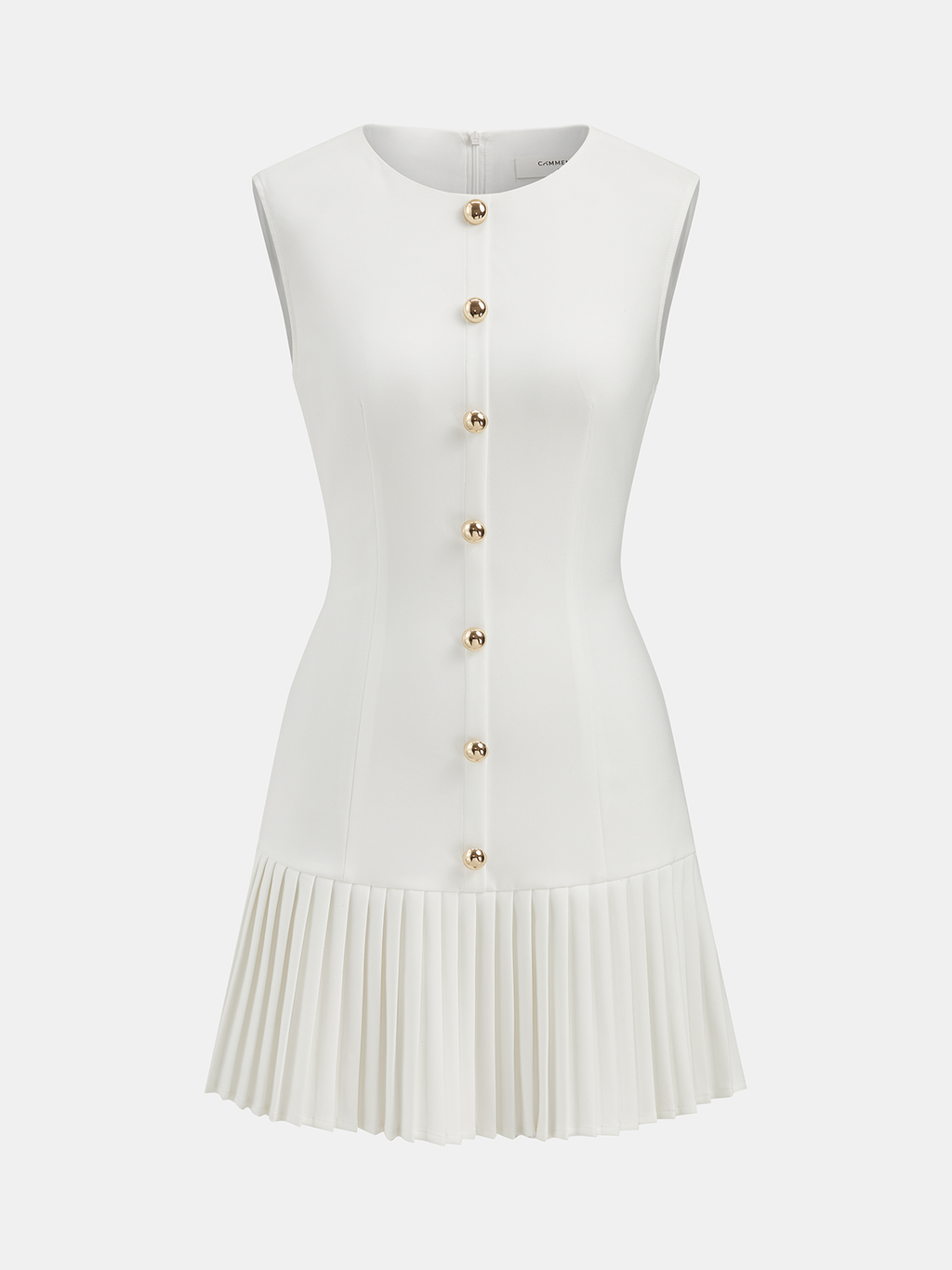Metal Detail Sleeveless Pleated Mini Dress