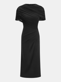 Draped Mesh Cape Sleeve Maxi Dress