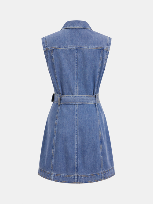 Belted Denim Sleeveless Shirt Dress