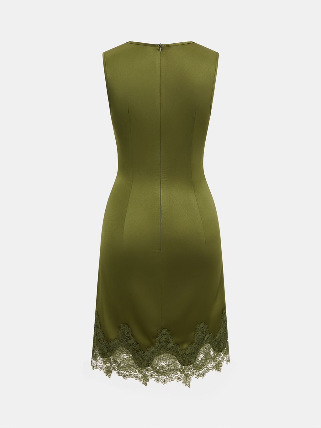 Satin Lace Hem Ruched Sleeveless Mini Dress