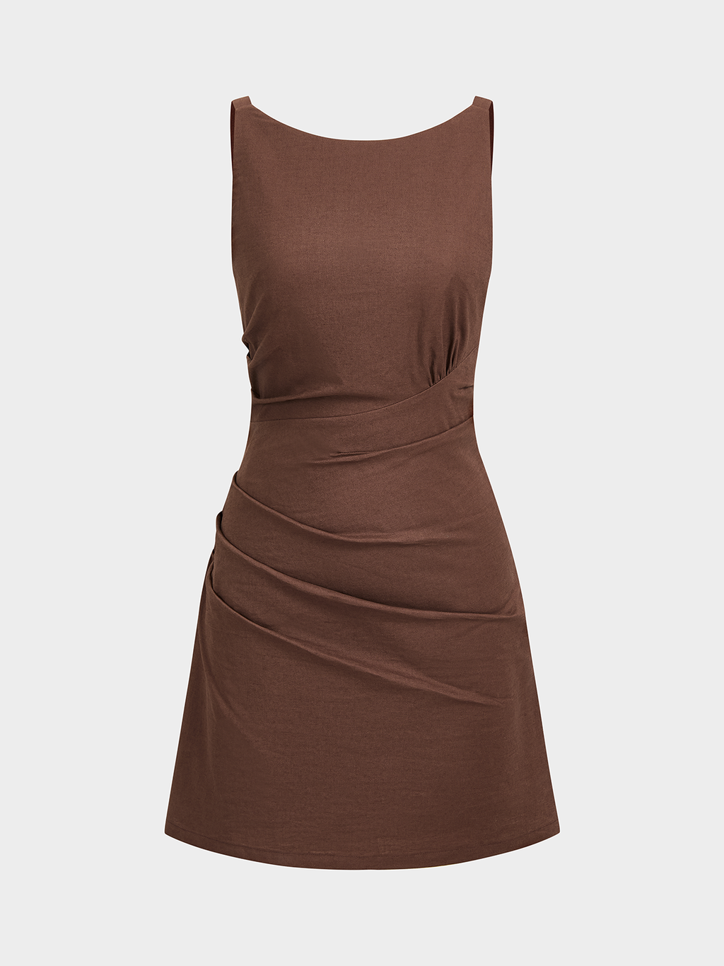 Cotton Linen Sleeveless Ruched Mini Dress