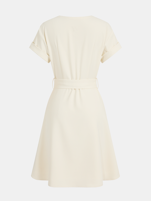 Belted V-Neck Short Sleeve Ruffle Dress