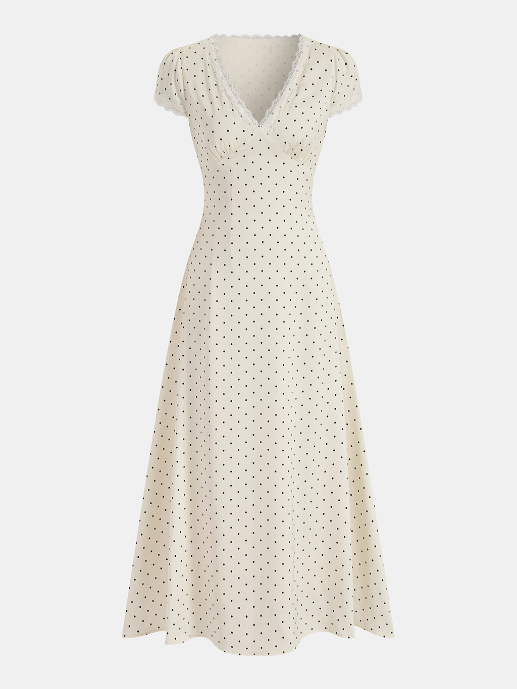 Polka Dot Lace Trim Midi Dress