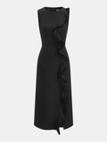 Sleeveless Fringe Ruffle Midi Dress
