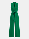 Sleeveless V-Neck Tie Waist Wide-Leg Jumpsuit