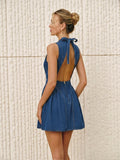Sleeveless Open Back Denim Mini Dress