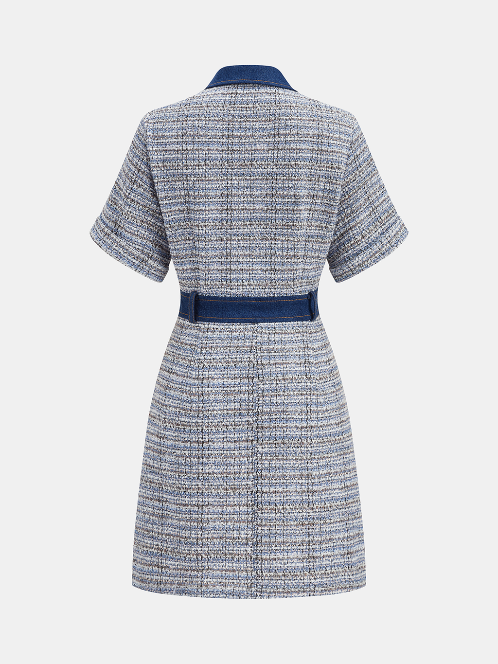 Denim Panel Tweed Mini Shirt Dress