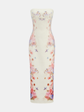 Strapless Floral Bird Print Maxi Dress