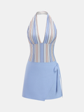 Striped Halter Cotton Blend Mini Dress