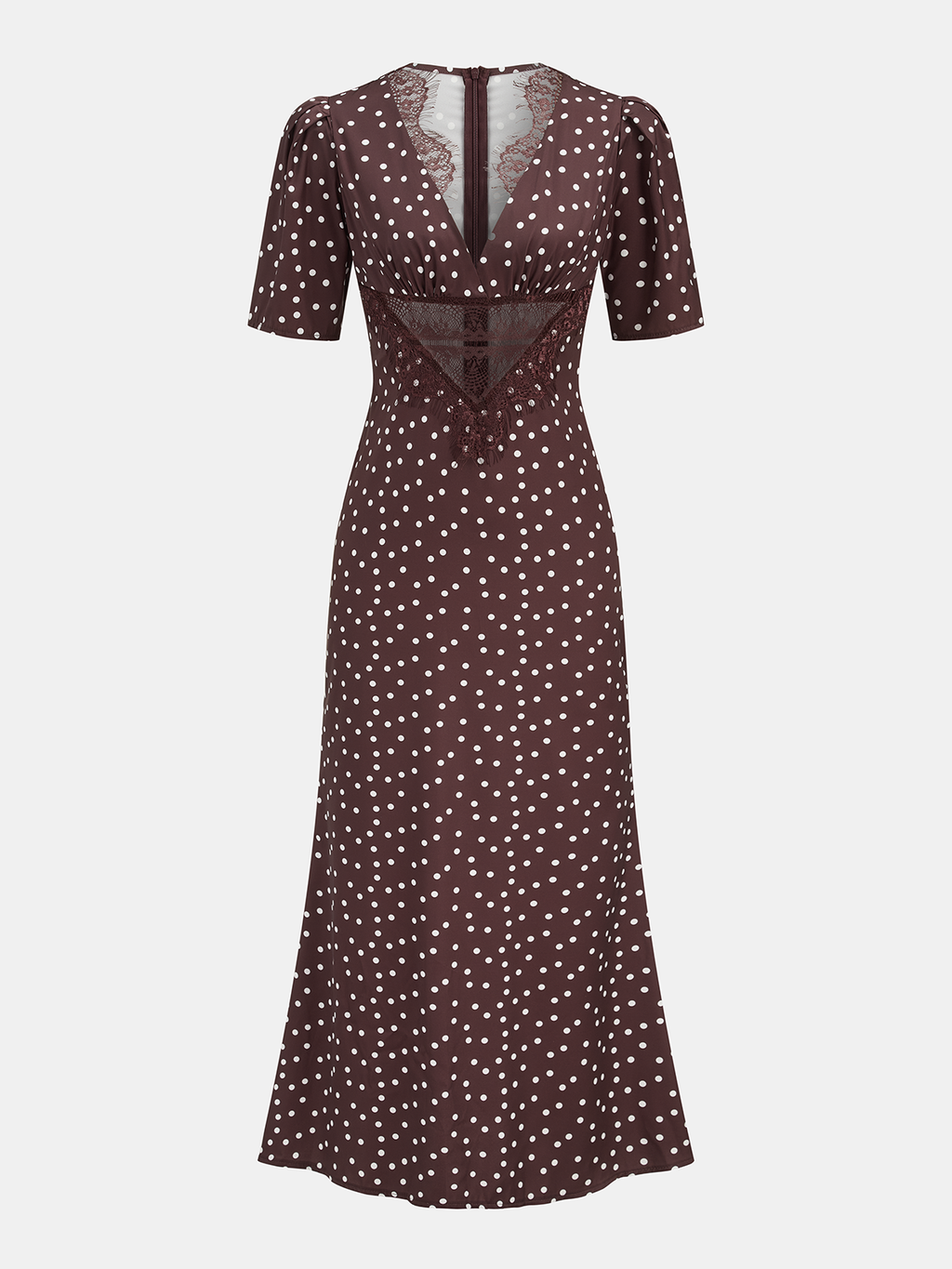 Lace Panel Polka Dot Short Sleeve Maxi Dress