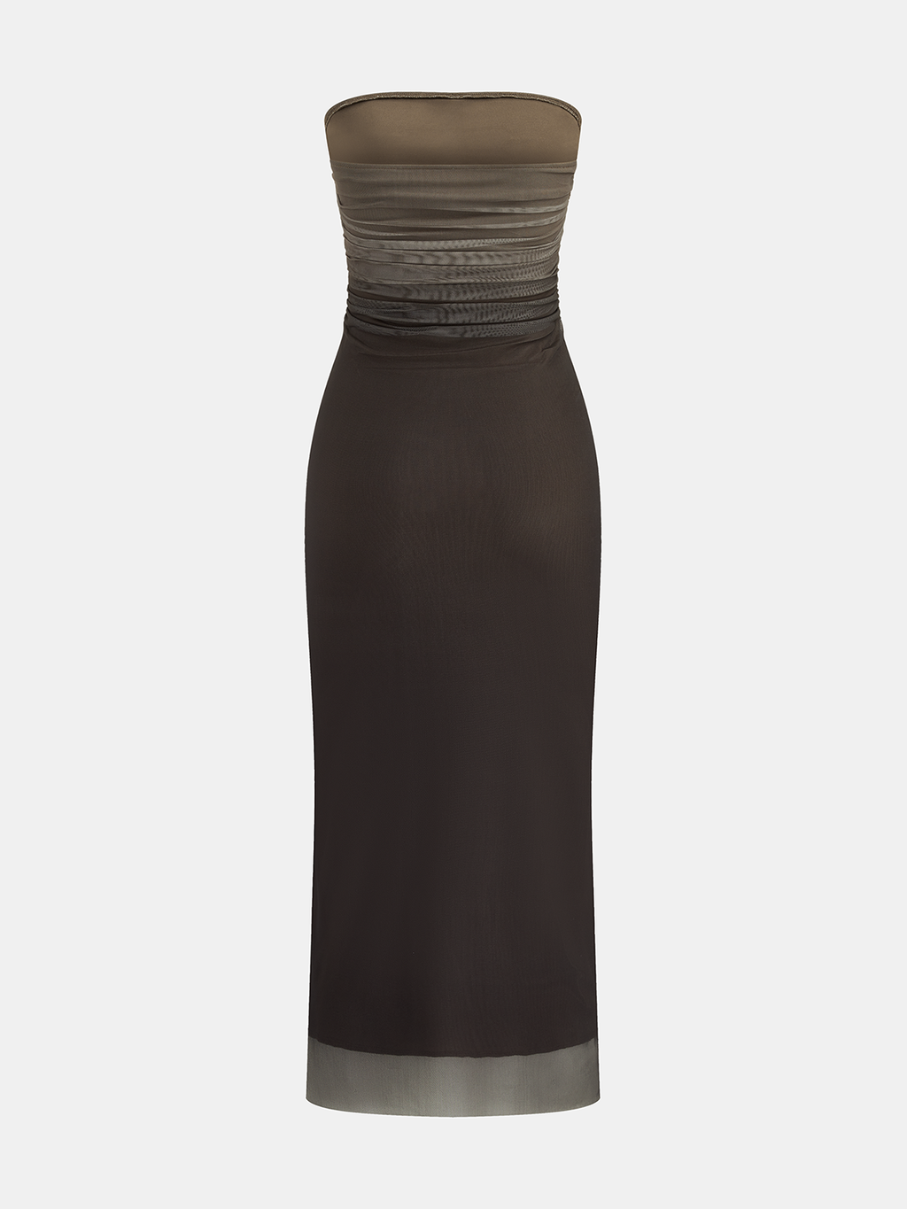 Ombre Mesh Ruched Strapless Maxi Dress