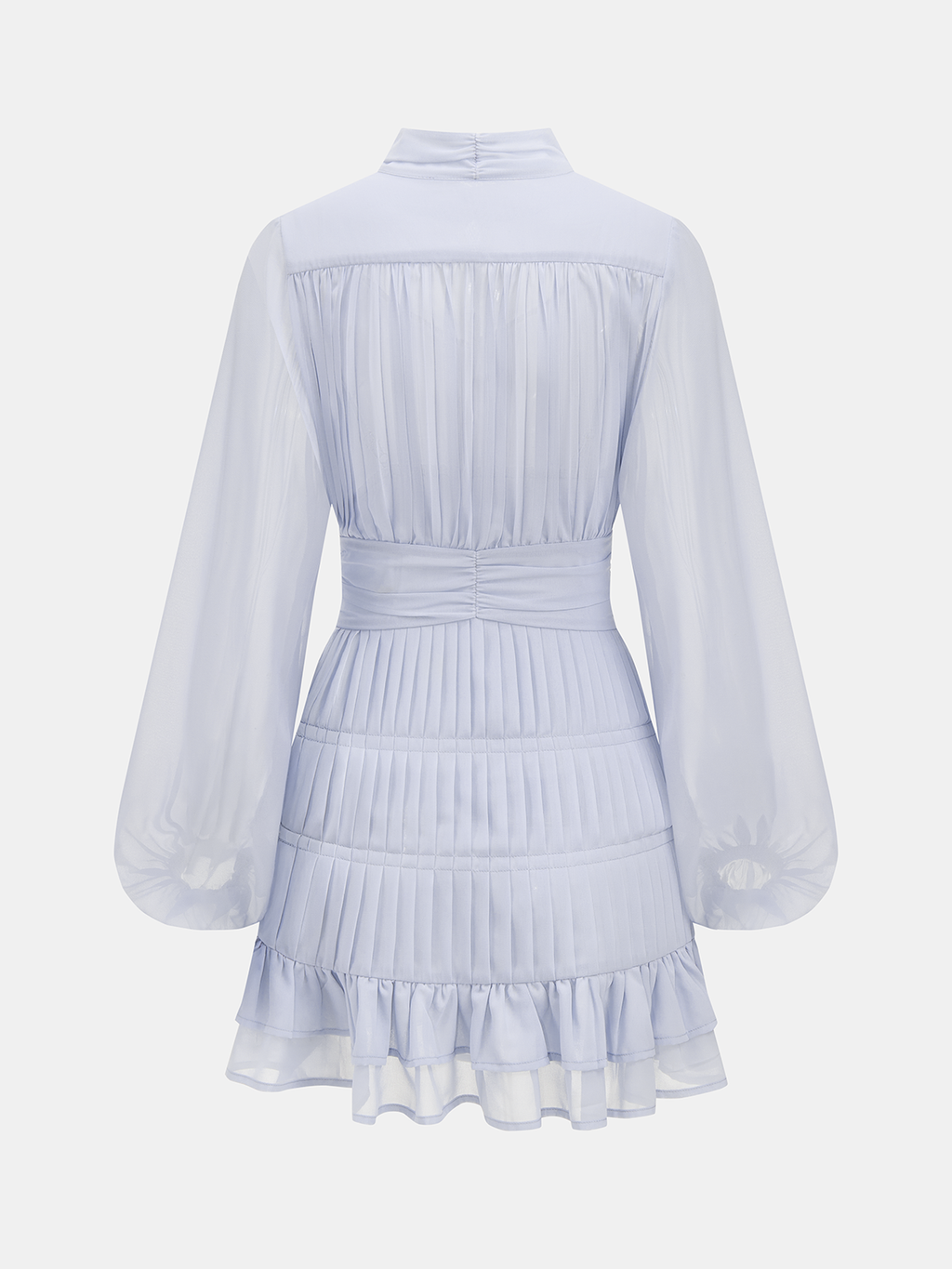 Pleated Button Long Sleeve Ruffled Mini Dress