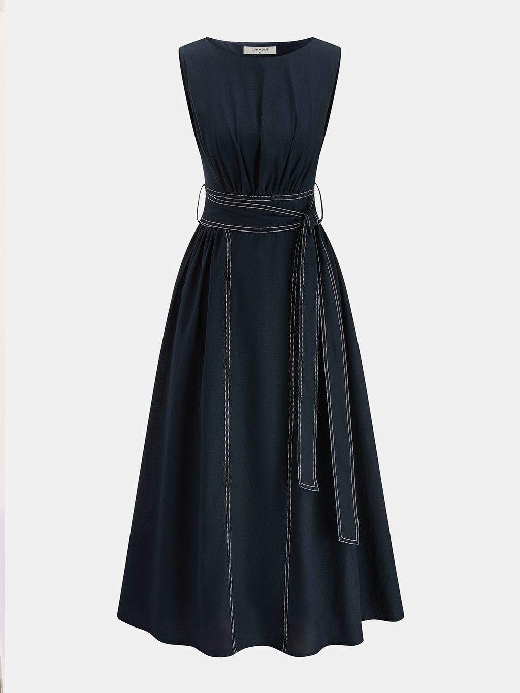 Cotton Linen Sleeveless Belted Maxi Dress